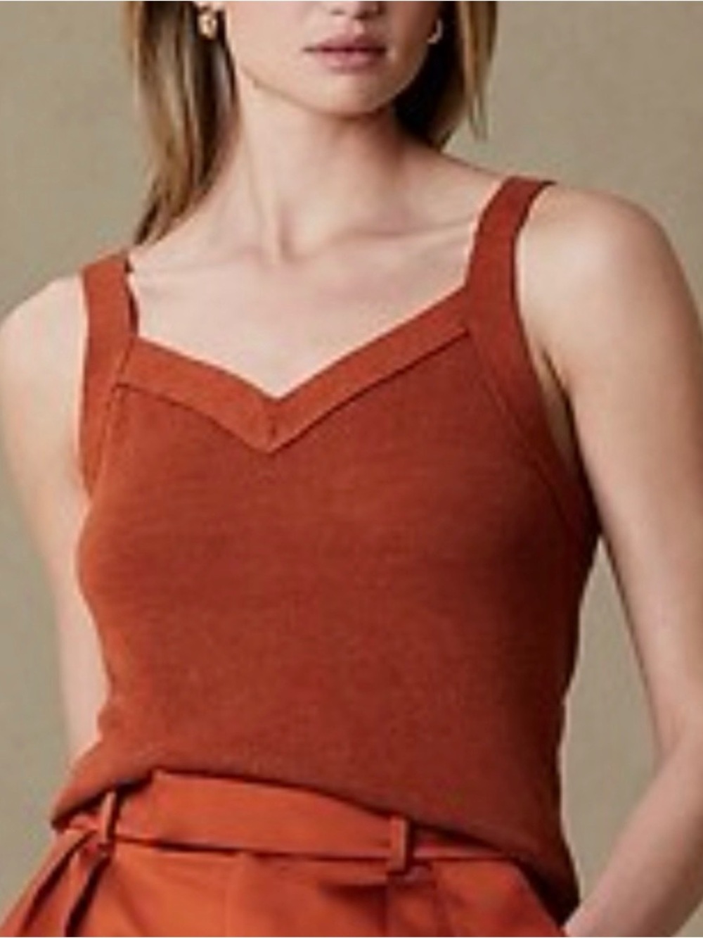 Banana Republic Rust Orange Knit V-Neck Knit Tank Size Medium